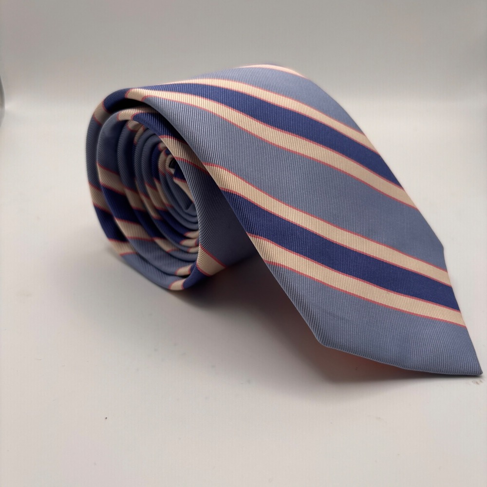 Peter Millar Diagonal Blue Striped Hand Folded Silk Neck Tie Size 58"x3.25"